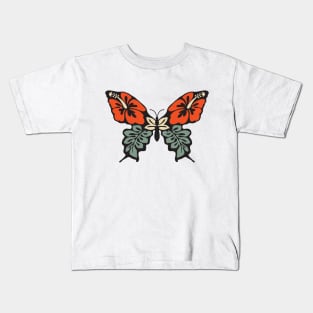 Butterfly 70s Floral Retro Old School Kids T-Shirt